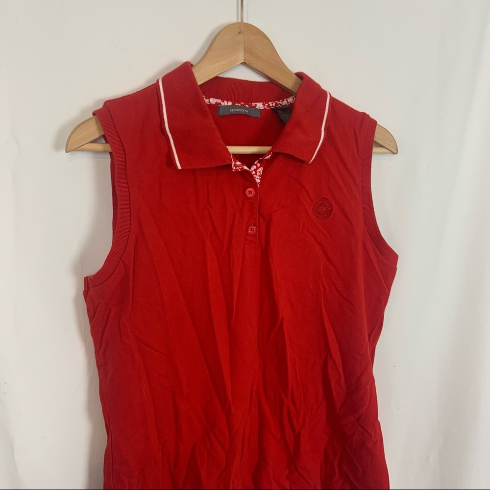 Liz Claiborne 90s Red Retro Tank Wht Trim Sz L
